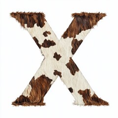 A stylized letter "X" designed with a textured cowhide pattern.