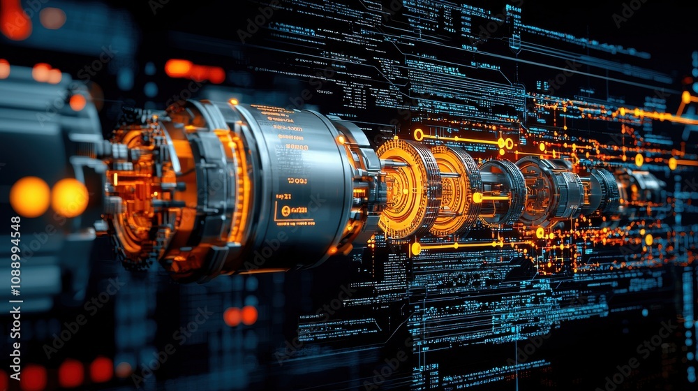 Poster integrating blockchain token icons into factory production standards for enhanced industrial innovat