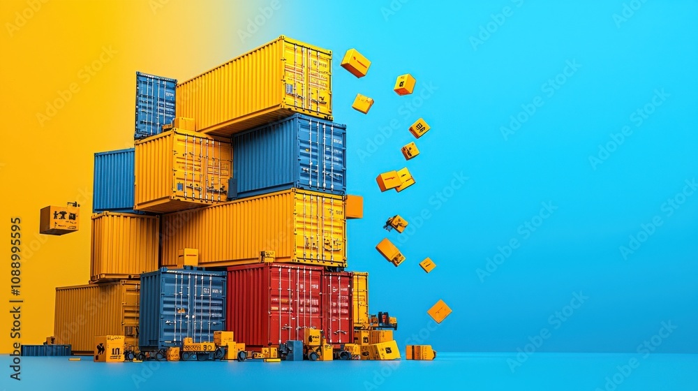 Leinwandbilder Optimizing container stacking at port facilities with blockchain-powered standards for enhanced logistics efficiency