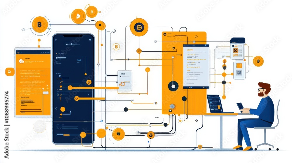 Leinwandbilder Innovative diagram illustrating blockchain-powered end-to-end solutions for enhanced digital transactions in modern business environments
