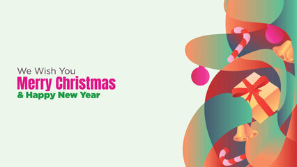 Christmas and New Year Editable Web Template with Abstract Fluid Background. abstract fluid christmas background with gift box and ornamental vector illustration 