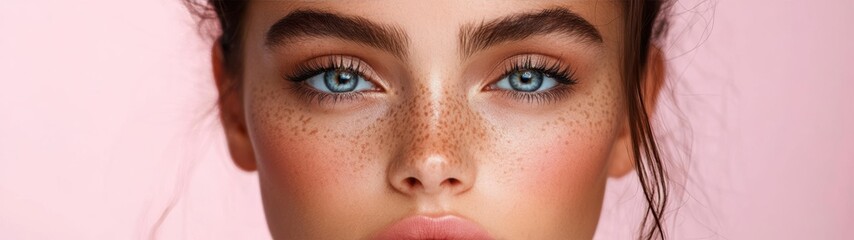 Fototapeta premium Close-up portrait of a woman with freckles and blue eyes