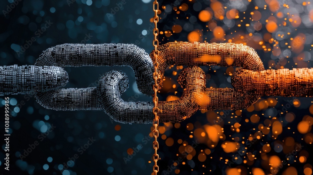 Aufkleber innovative splitscreen comparison of traditional standards vs blockchain technology digital realm in