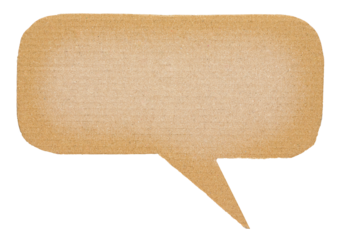 Blank brown cut out cardboard paper speech bubble with copy space for text on transparent png background design element

