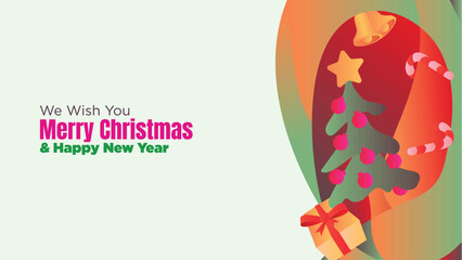 Fluid Abstract Christmas and New Year Web Design with Decorative Elements. abstract fluid christmas background with gift box and ornamental vector illustration 