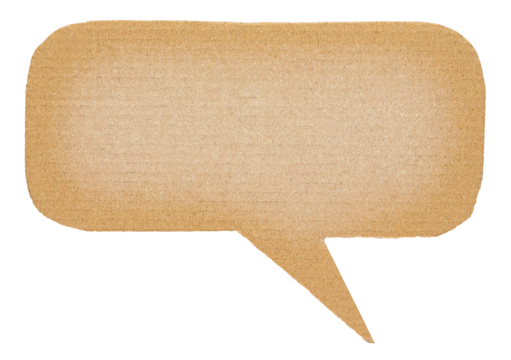 Blank brown cut out cardboard paper speech bubble with copy space for text on transparent png background design element

