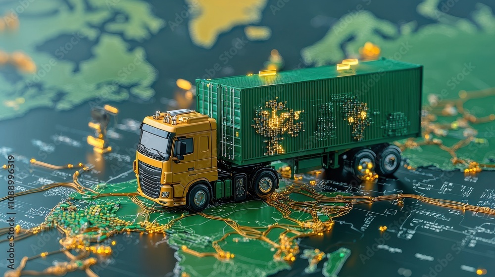 Fototapete enhancing crossborder logistics mapping with blockchain standards for global supply chain optimizati