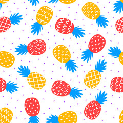 Seamless pattern with colorful pineapples and dots