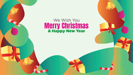 Obraz premium Editable Christmas Web Banner with Fluid Background and Gift Box Illustration. abstract fluid christmas background with gift box and ornamental vector illustration 