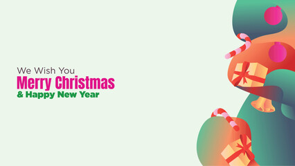 Editable Christmas Web Banner with Fluid Background and Gift Box Illustration. abstract fluid christmas background with gift box and ornamental vector illustration 