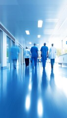 Medical Team Walking Down Hospital Hallway, Healthcare Professionals in Busy Hospital Environment