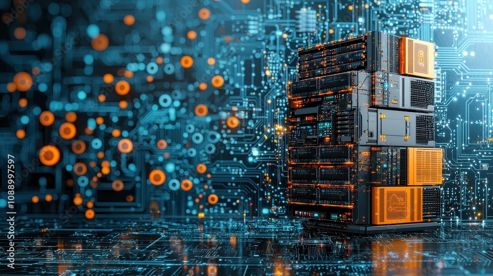 Aufkleber Innovative blockchain-powered server room showcase digital environment technology art high-tech viewpoint future concept