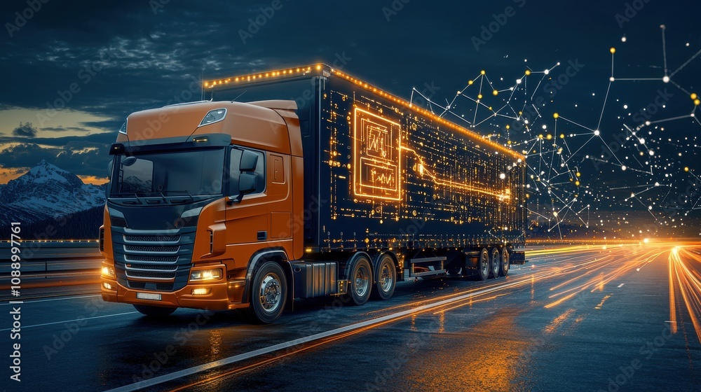 Aufkleber Revolutionizing logistics iot-enabled trucks transmitting real-time blockchain standards for enhanced transparency and efficiency
