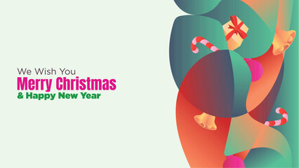 Minimalist Christmas Web Template with Blank White Copy Space. abstract fluid christmas background with gift box and ornamental vector illustration 