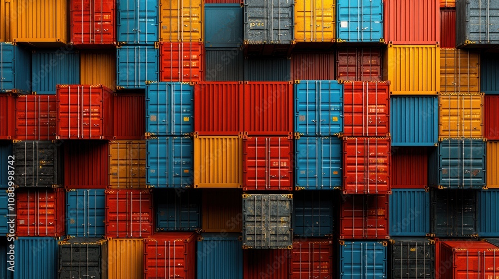 Leinwandbilder Enhancing logistics shipment containers tagged with blockchain-enabled tr standards in global supply chains for secure tracking and efficiency