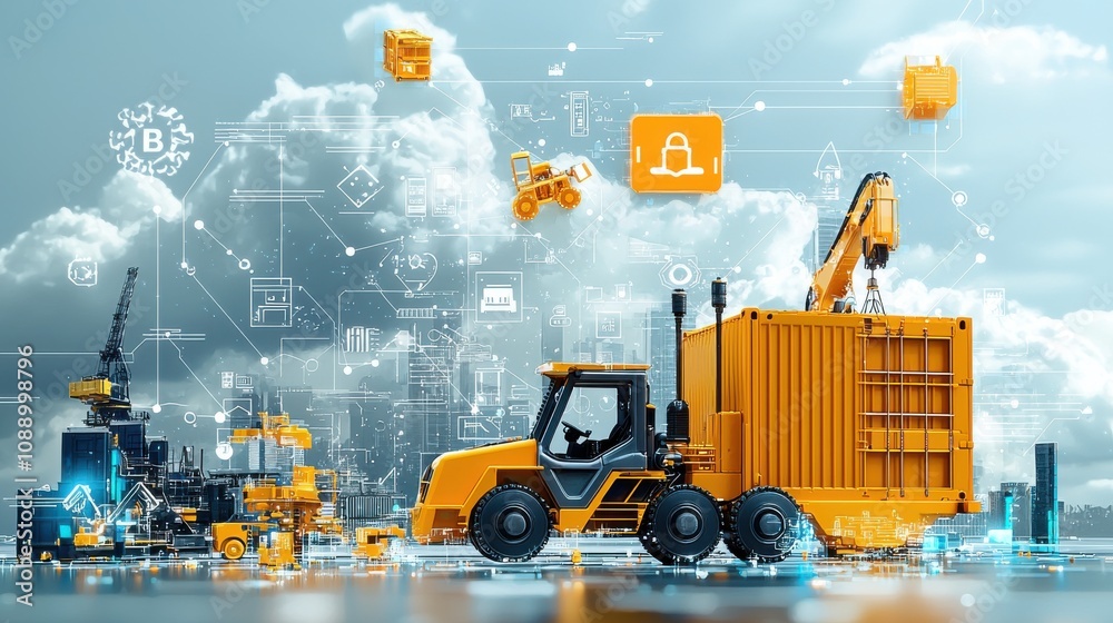 Poster Revolutionizing supply chains smart shipping containers equipped with iot devices global trade tech innovation industrial efficiency sustainable logistics
