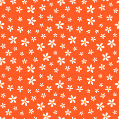Orange seamless pattern with white tiny flowers