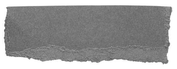 Isolated cut out torn piece of blank grey gray paper note cardboard with texture and copy space for text, transparent png background design element