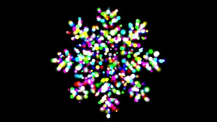 Beautiful illustration of Snowflake symbol with colorful bokeh lights on plain black background