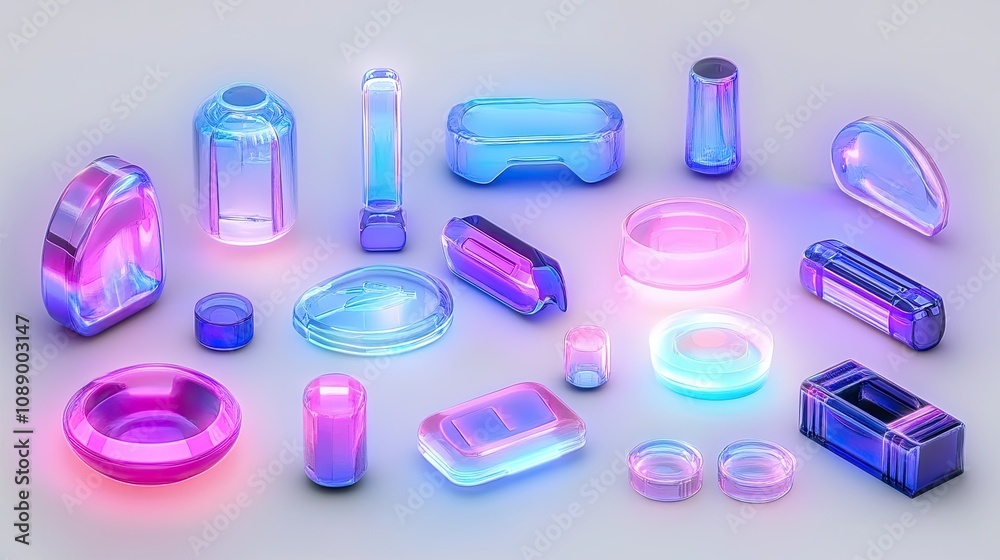 Poster Assorted Glass Objects Illuminated With Neon Colors