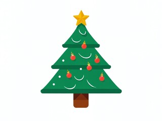Colorful Christmas tree decorated with ornaments, baubles and a star at the top, suitable for festive celebrations and holiday cheer