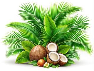 Obraz premium Tropical Coconut Plant in PNG Style - Lush Greenery, Exotic Vibes, and Natural Beauty for Tropical Decor, Illustrations, and Summer Themes