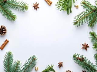 Festive arrangement of pine branches, spices, and decorative elements for Christmas celebration