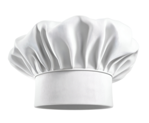 chef's hat with tall pleated design in pristine white isolated background perfect for professional culinary settings and kitchen uniforms
