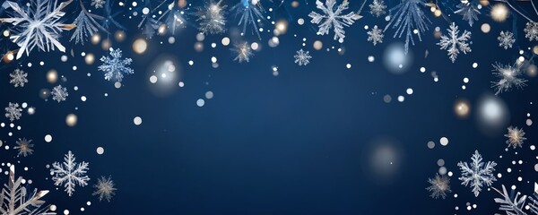 Festive winter background with snowflakes and glowing lights creating a magical atmosphere. Christmas and New Year