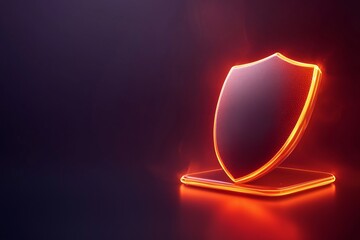 A glowing shield icon representing digital security and protection against cyber threats.
