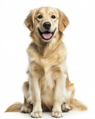 Fototapeta premium Golden Retriever Portrait: This heartwarming image showcases the undeniable charm of a Golden Retriever, its tail wagging with pure joy and a smile that melts hearts.