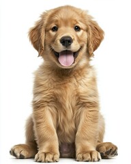 Obraz premium Golden Retriever Puppy: A captivating portrait of a golden retriever puppy, radiating pure joy with its tongue out and a playful smile. The puppy's soft fur, bright eyes.