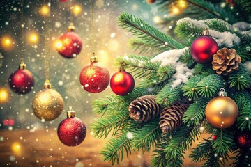 Vintage Christmas Decorative Background with Snow and Pine Trees, Holiday Cheer, Rustic Charm, Winter Wonderland, Festive Atmosphere, Cozy Vibes, Nostalgic Christmas Scenes, Seasonal Decor