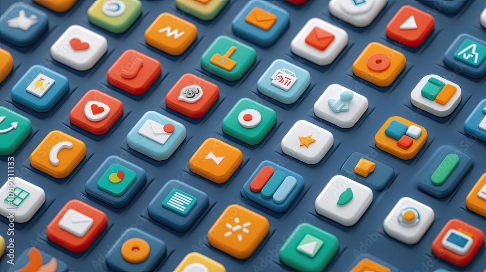 Poster colorful square app icons on a dark background