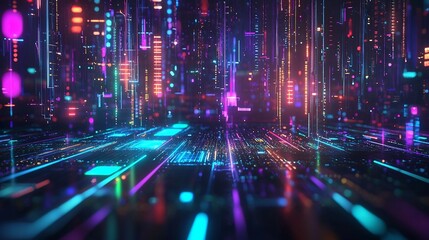 Futuristic Quantum Computing Terminal with Glowing Circuits and Colorful Light Beams