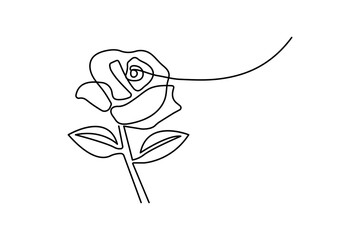 Rose flower continuous one line drawing and simple isolated outline vector design