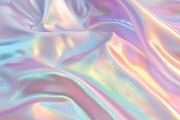 Obraz premium Iridescent Fabric Texture: Pastel Rainbow Shimmer, Elegant and Smooth Satin Silk Drapery Background