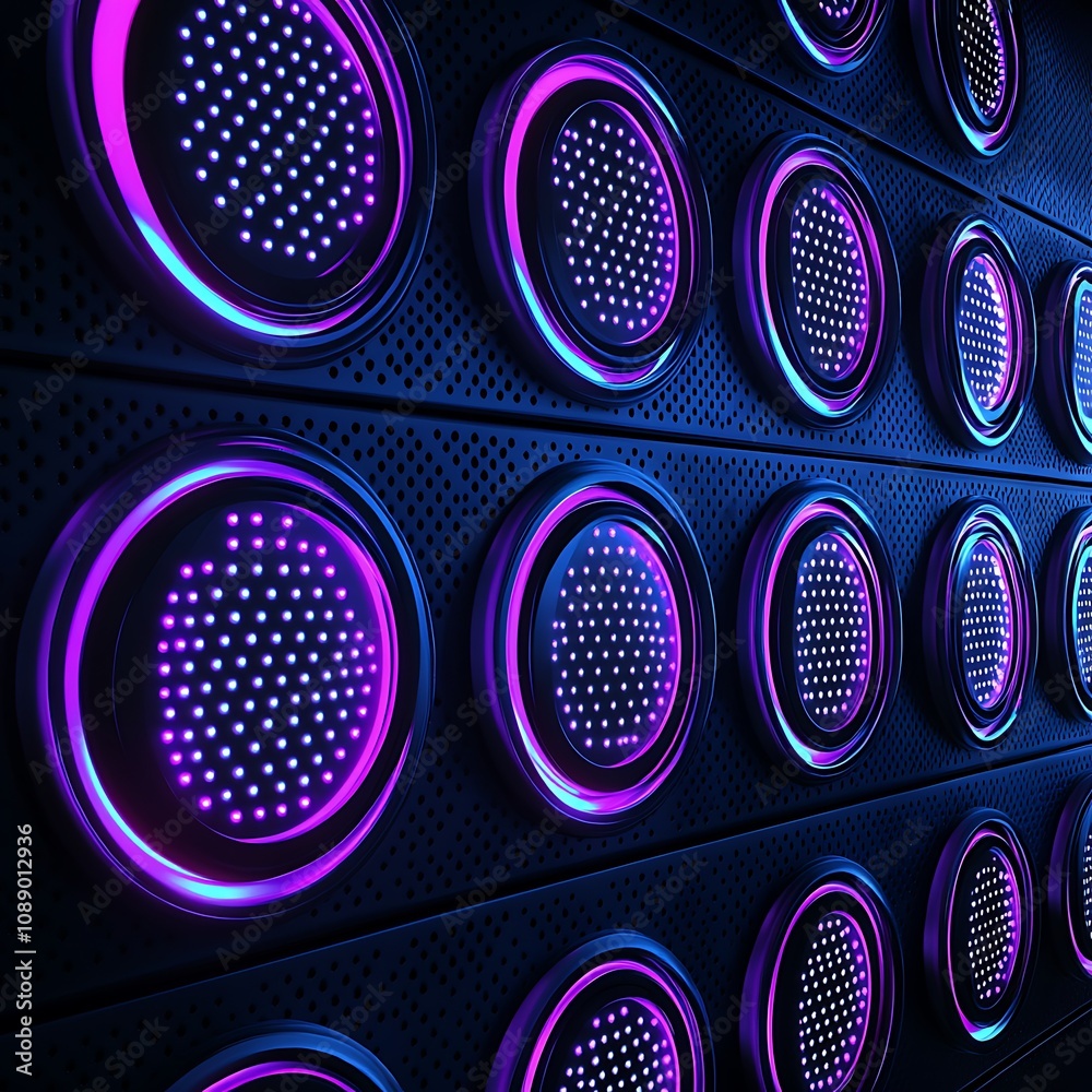 Poster neon circular led display with glowing dots in a dark environment creating a modern and futuristic a