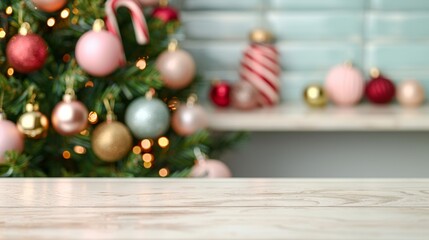 Christmas ornaments on blurred tree