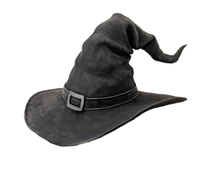 halloween witch hat with crooked brim and silver buckle isolated background
