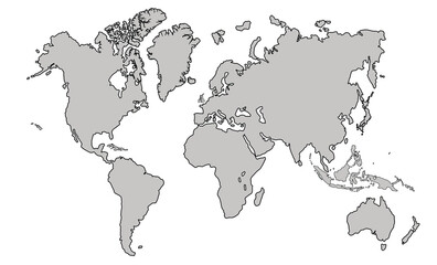 Flat vector world map with clear country.