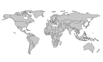 Flat vector world map with clear country.