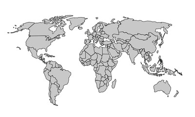 Flat vector world map with clear country.