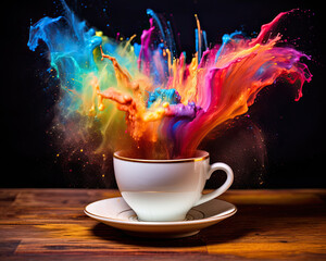 Rainbow explosion in the coffee cup
