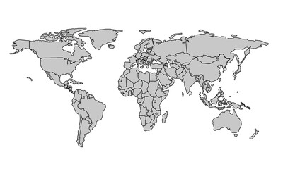 Flat vector world map with clear country.