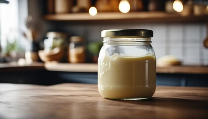 Homemade mayonnaise in a glas jar, ai
