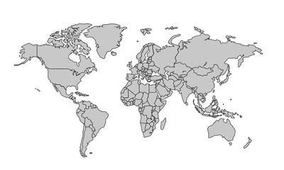 Flat vector world map with clear country.