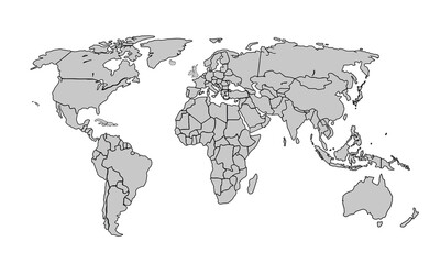 Flat vector world map with clear country.