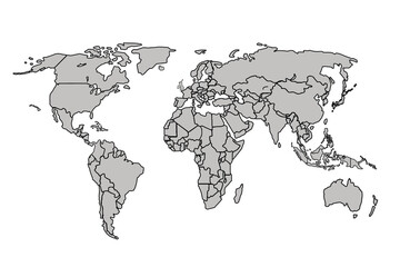 Flat vector world map with clear country.