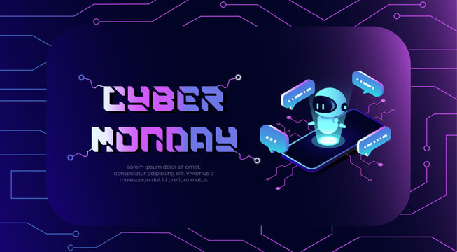 Cyber Monday banner. Neon Cyber ​​Monday sale banner with modern typography.